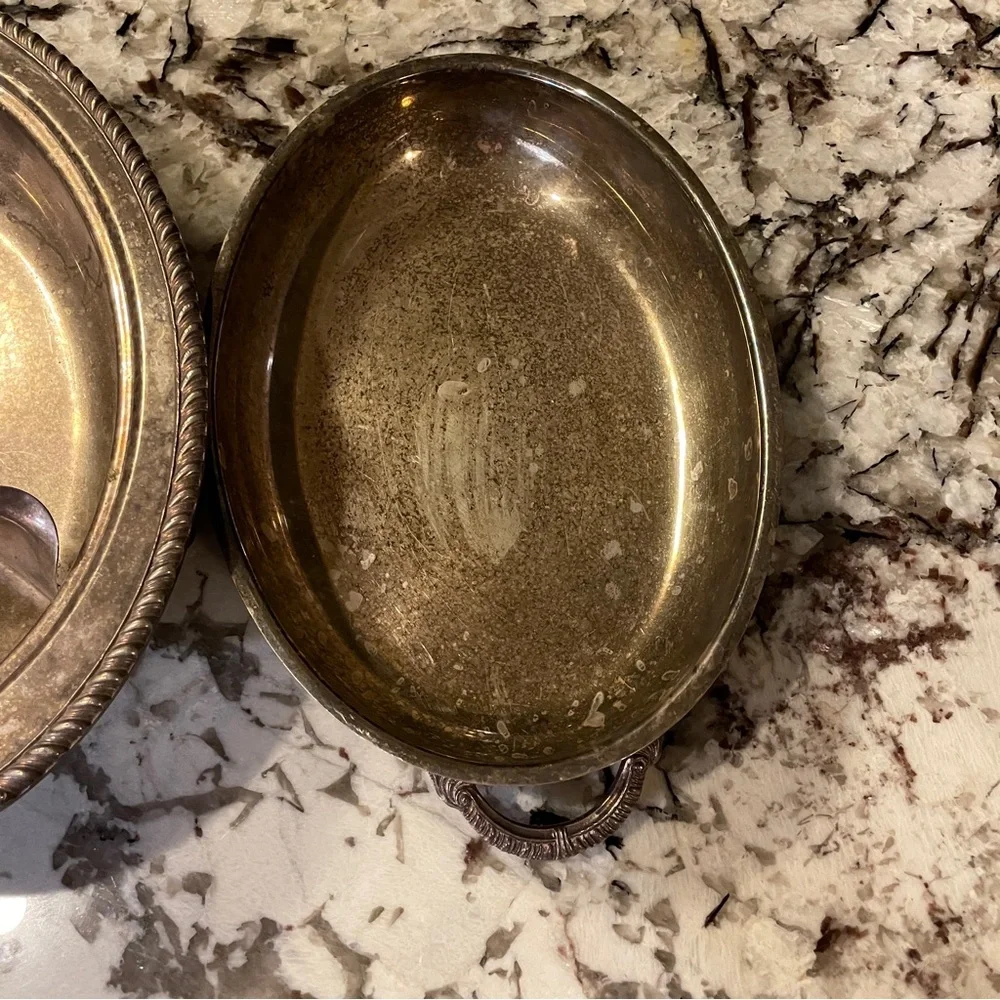 Vintage English Silver MFG.Corp Divided Serving Dish w/ LID COVER Made In U.S.A
